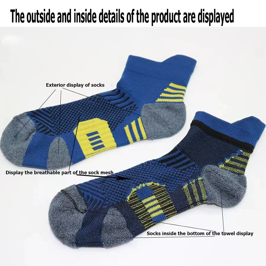 3 Pairs Professional MEN\'S Sports Socks Outdoor Running Fitness Climbing Thick Quick Drying Towel Short Socks for Man 39-45