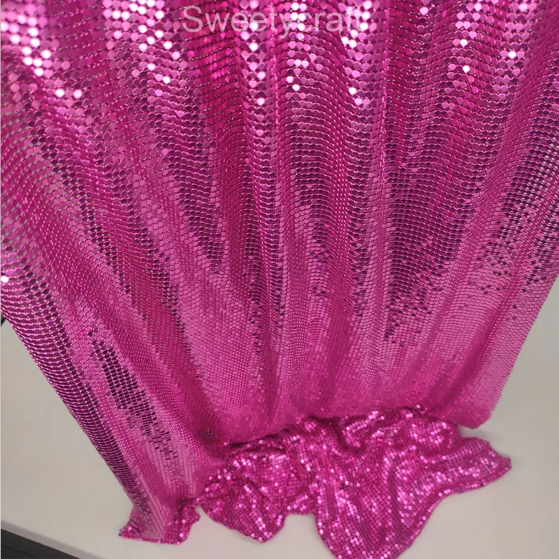 Sparkly 45*150CM Fushia Metal Mesh Fabric Metallic Cloth Sequin Sequined DIY sewing Chainmail dress Decoration Curtain