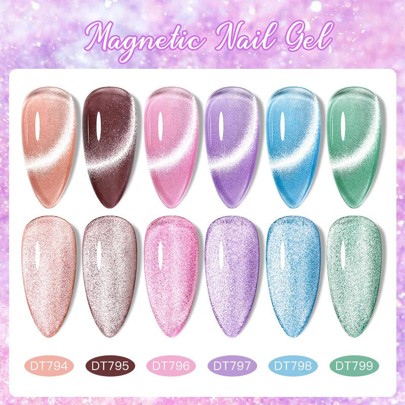 MEET ACROSS 7ml Magnetic Gel Nail Polish Nail Art Reflective Glitter Cat Eye Gel Soak Off UV Nail Glue Semi-Permanent Varnish