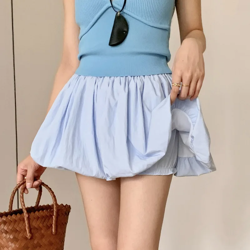 

Короткая юбка с бутоном цветка для женщин, ледяной шелк, высокая талия, дышащая, повседневная трапеция, защита от воздействия, юбка для молодых леди.