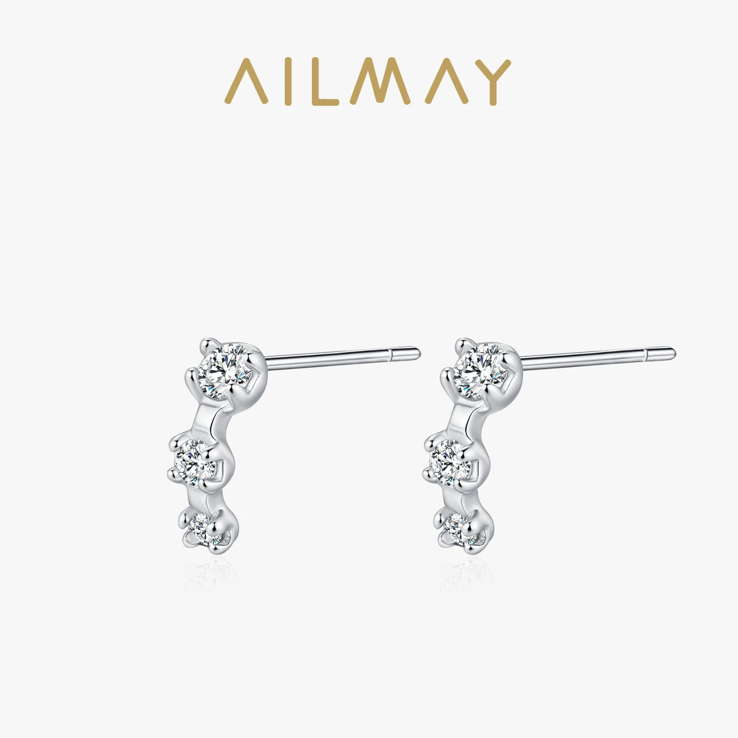 

Ailmay Trend новые серьги из стерлингового серебра 925 пробы с изогнутой линией для женщин, простой дизайн, изысканные ювелирные изделия с прозрачным цирконом