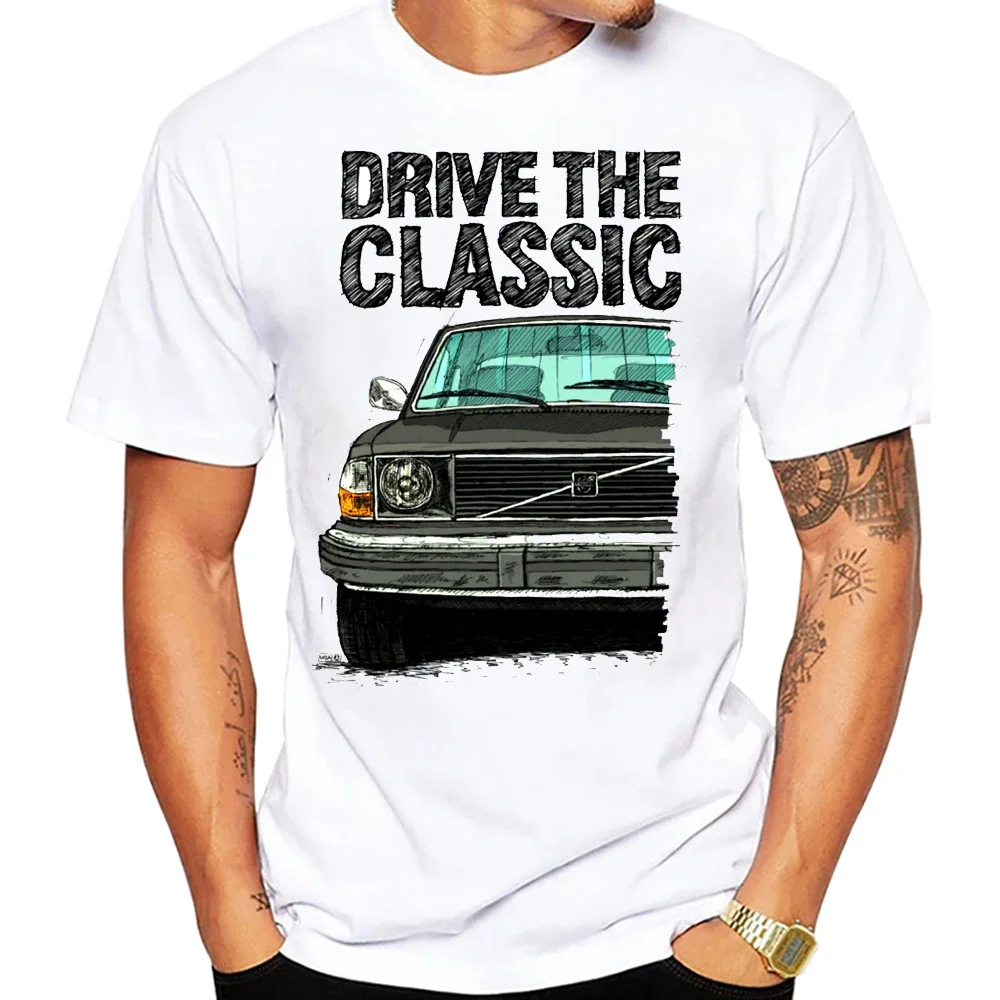 Drive The Classic Volvoes 240 Mid 70\'s Model T-shirt Men Short Sleeve Hip Hop Boy Casual Tshirts Turbo Wagons Car White Tees