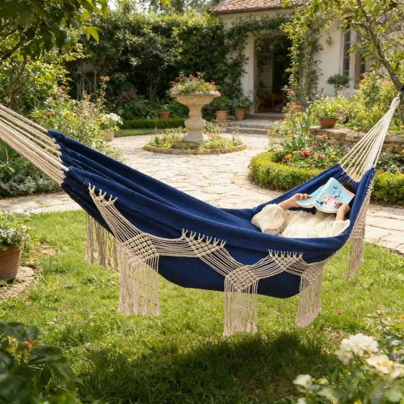 Outdoor Camping Tassel Swing Hammock, Enlarged Double Beach Bohemian-style Hammock, Outdoor Camping Beach Leisure Swing Hammock