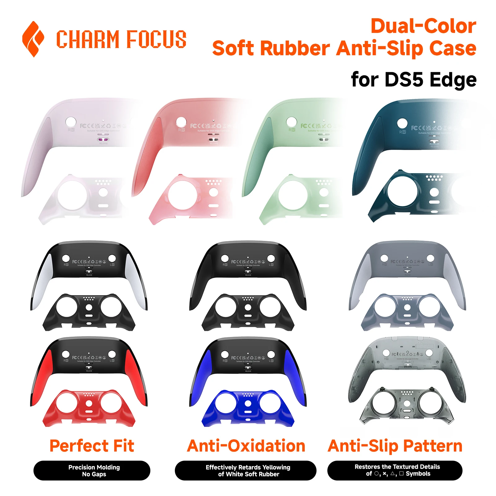 CHARM FOCUS Rear Grip Compatible with PS5 Edge Controller Housing, TPU Soft Rubber Seamlessly Fits PS5 Edge Controller DIY
