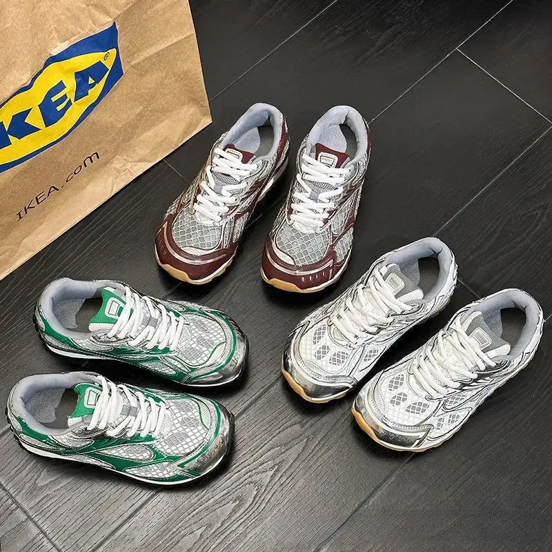 รองเท้าผ้าใบคู่รัก สไตล์ลำลอง แฟชั่นผู้หญิง ย้อนยุค รองเท้าวิ่ง หนังแท้ ผ้าระบายอากาศ เพิ่มความสูง รองเท้าพื้นหนา