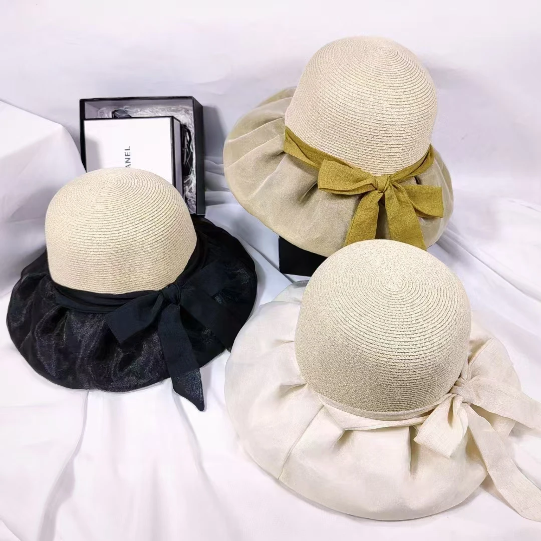 

2025 New! Summer Straw Fisherman Hat for Kids - Big - Brim Basin Style with Bow & Vinyl, Great UV Protection
