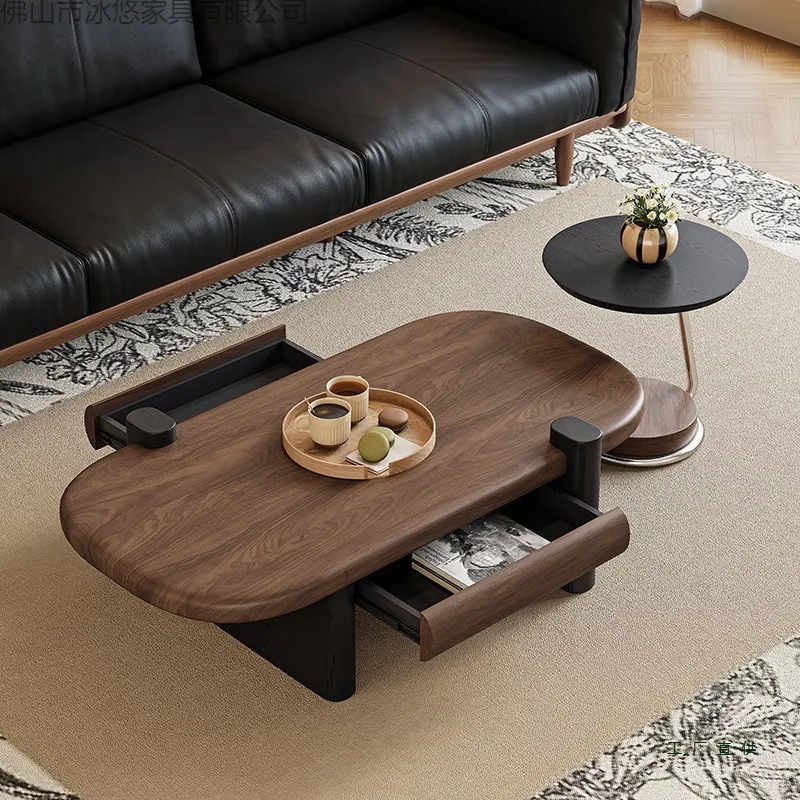 LH medieval style moon round coffee table light luxury high-end living room home solid wood high-end side table