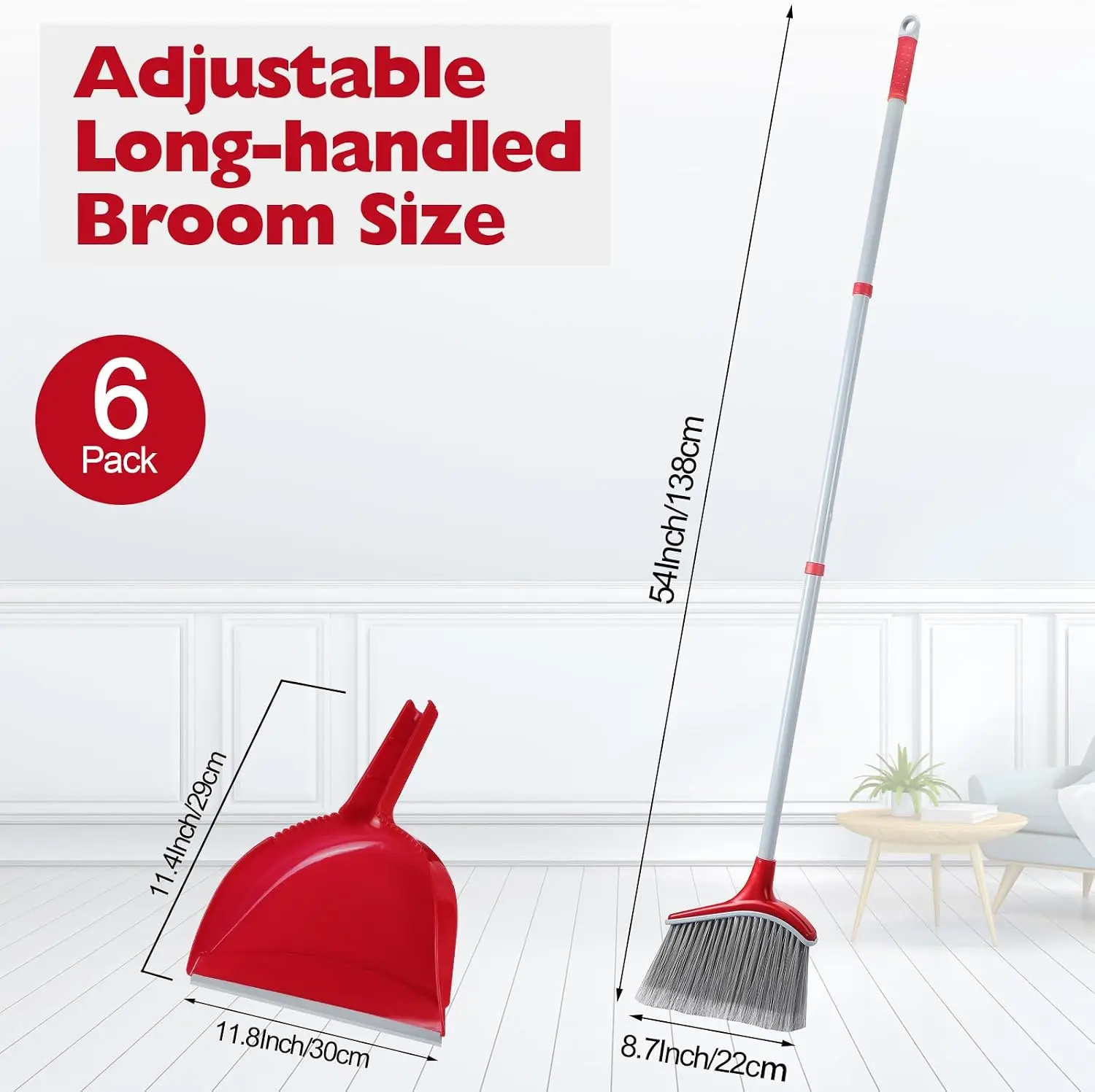 6 Pcs Broom and Dustpan Set, 54 Inch Indoor Angle Broom