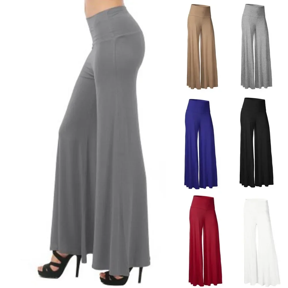 Women\'S Wide High Waist Wide Leg Long Pants Leg Pants 2021 Fashion Loose Stretch Palazzo Chiffon Solid Hot Trousers