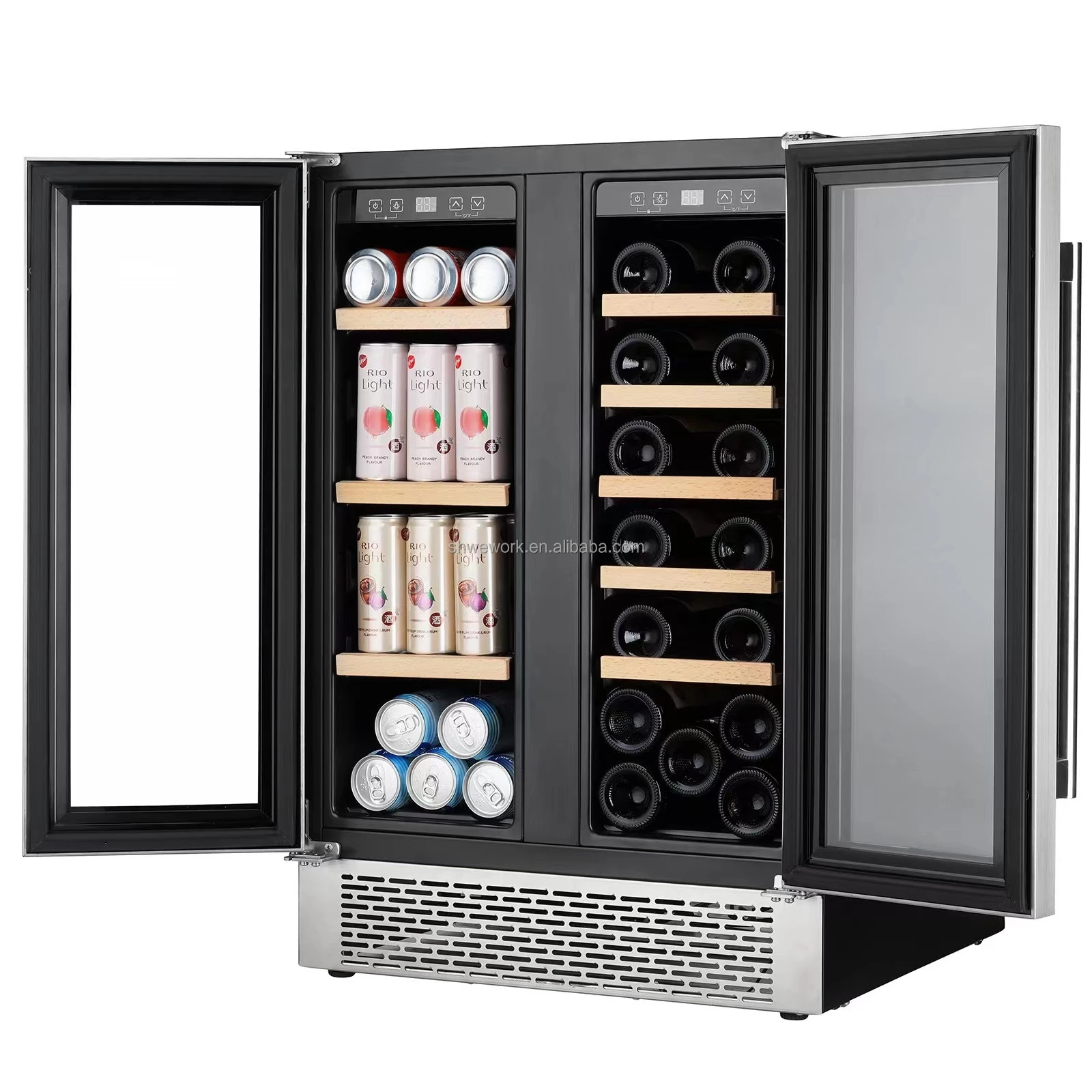 Dual-Zone Wine Cooler, 23.4 inch Tempered Glass Door Commercial Beverage Refrigerator, 114L Compressor Wine Fridge