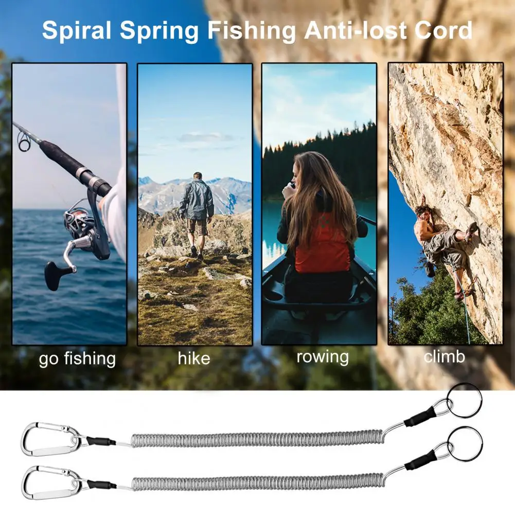 Retractable Spring Elastic Rope Retractable with Keyring Carabiner Coiled Spring Fishing Pliers Safety Lanyard