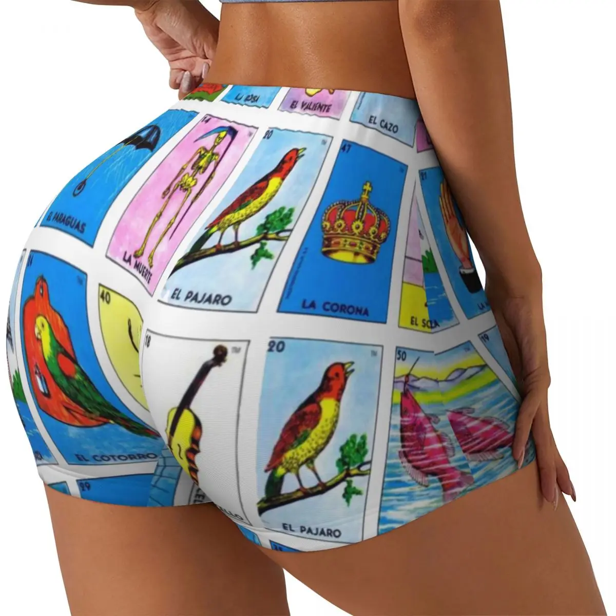 Custom Women's Loteria Card Mexican Bingo Lottery Workout Yoga Shorts Athletic Gym Volleyball Biker Shorts