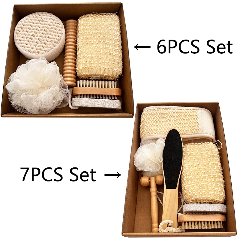 

6pcs/7pcs Bathing Tools Set Deep Cleaning Sisal Bath Sponge Washing Brush Foot File Exfoliating Scrub Full Body Massage to Relax