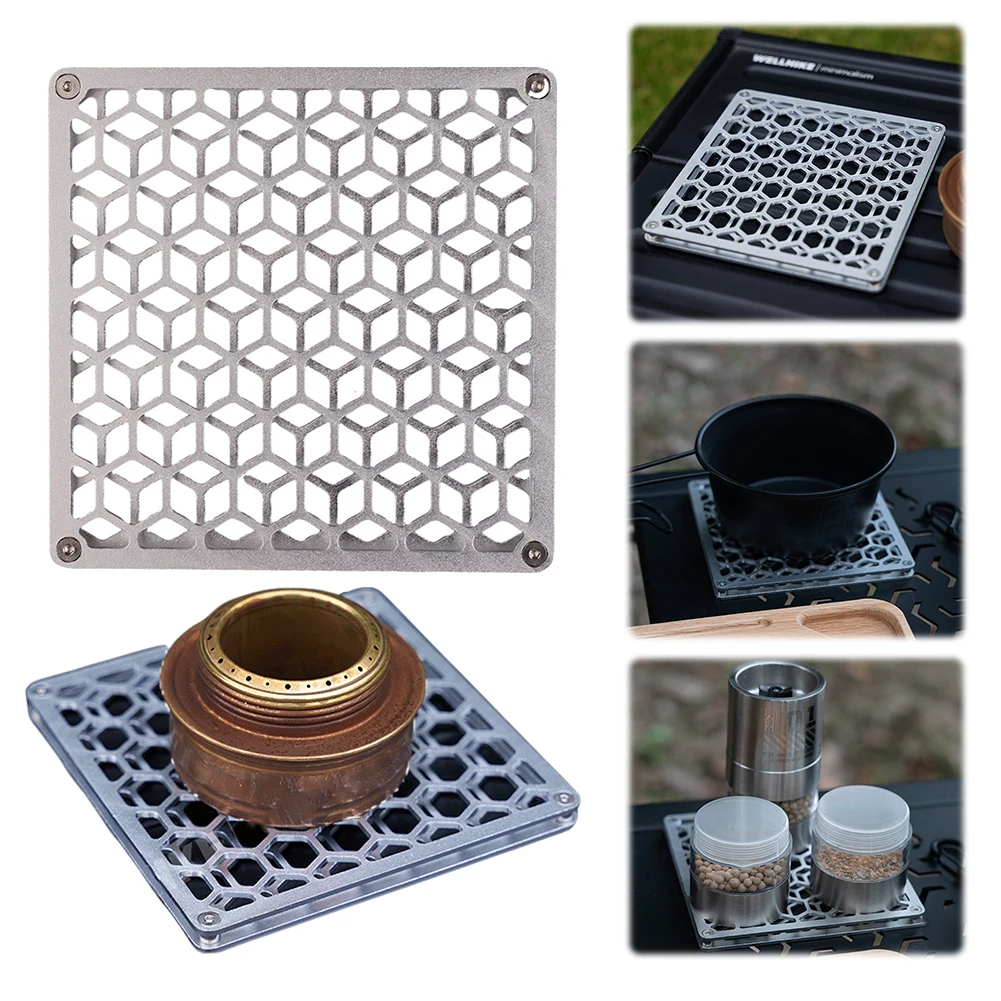 

Double Layer Camping Insulation Mat Aluminum Alloy Outdoor Square Coaster Stainless Steel for Outdoor Camping Hiking