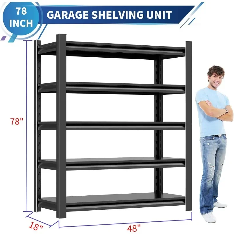 Metal Garage Shelving Unit,78"H Heavy Duty 5-Tier Adjustable Storage Rack,18"D x 48"W x 78"H Steel Shelving