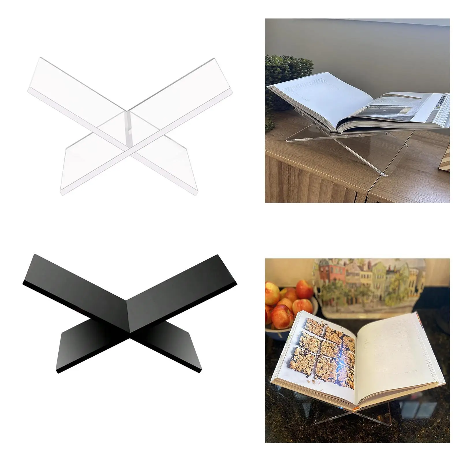 Acrylic book handler for open and closed books, x -shaped, open book exhibition