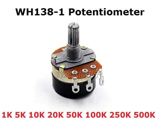 5PCS 10K 1K 5K 20K 50K 100K 250K 500K With Switch Potentiometer B20K B50K B100K B250K B500K B1K B5K B10K Potentiometer WH138-1