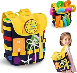 Kid Montessori Busy Board Bag com Fivelas Aprendendo a Desenvolver Habilidades Motoras Finas e Habilidades Básicas de Vida Brinquedos de Viagem para Crianças