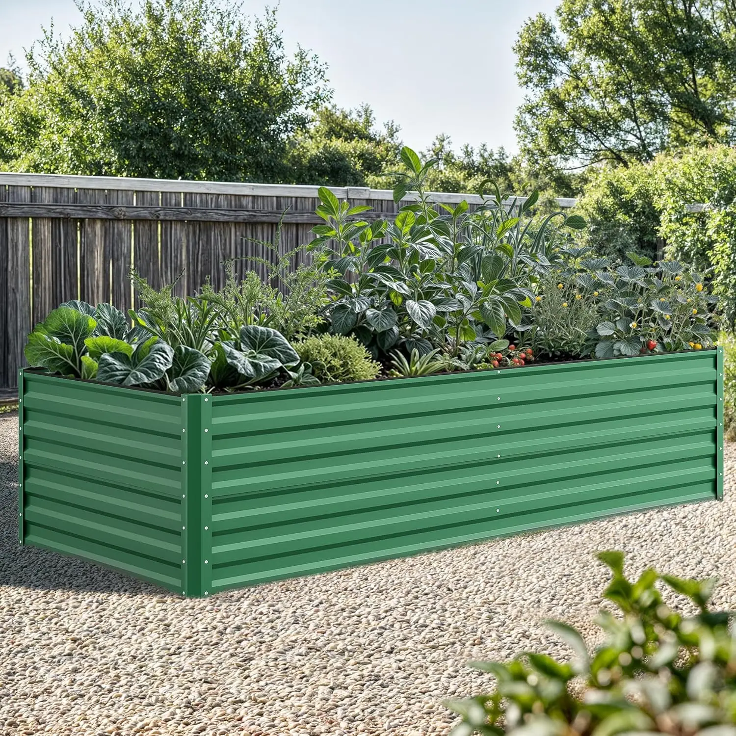 96x48x24 in Galvanized Raised Garden Bed Kit, Large Metal Planter Box with Gloves, Safety Rubber & Support Rod, Outdoor Flower Bed for Plants Vegetables, Green