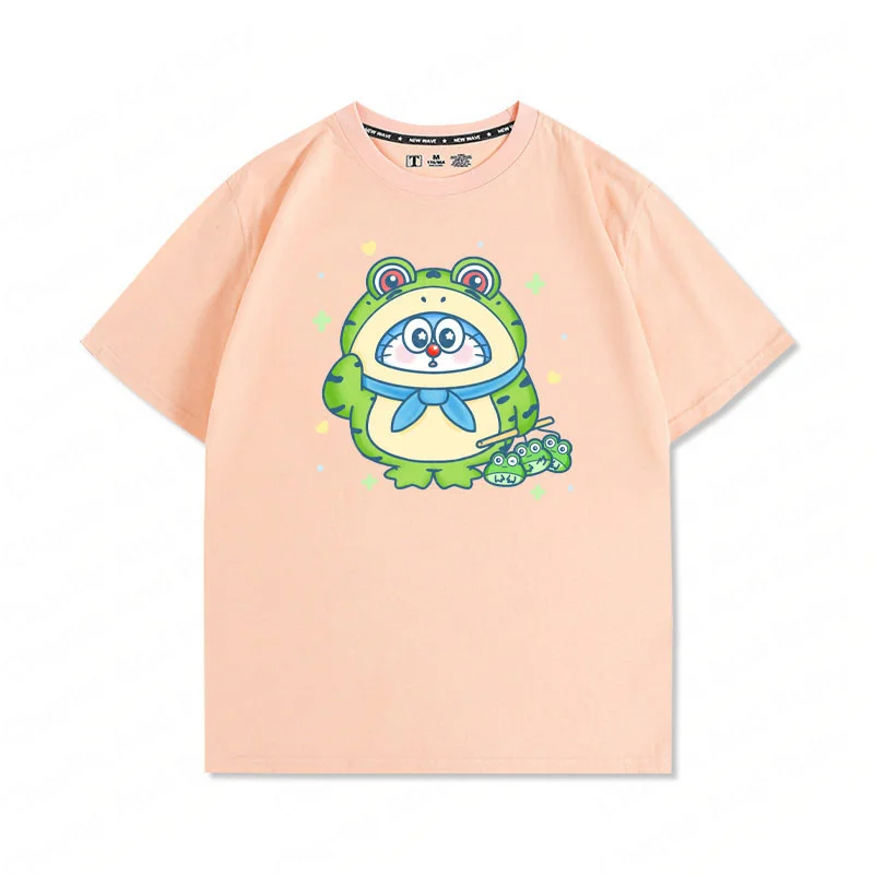 Doraemon Green Frog Cute Printed Cotton Round Neck Short Sleeve T-Shirt Men's And Women's Summer Trend Fashion Top