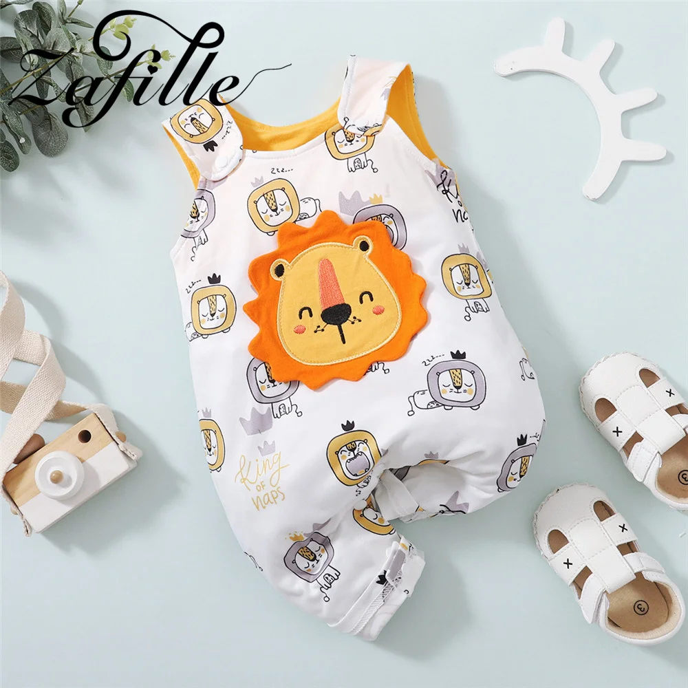 ZAFILLE Sleeveless Toddler Boys Girls Rompers Cartoon Elephant Print Kids Newborn Clothing Summer Overalls For Children's Outfit