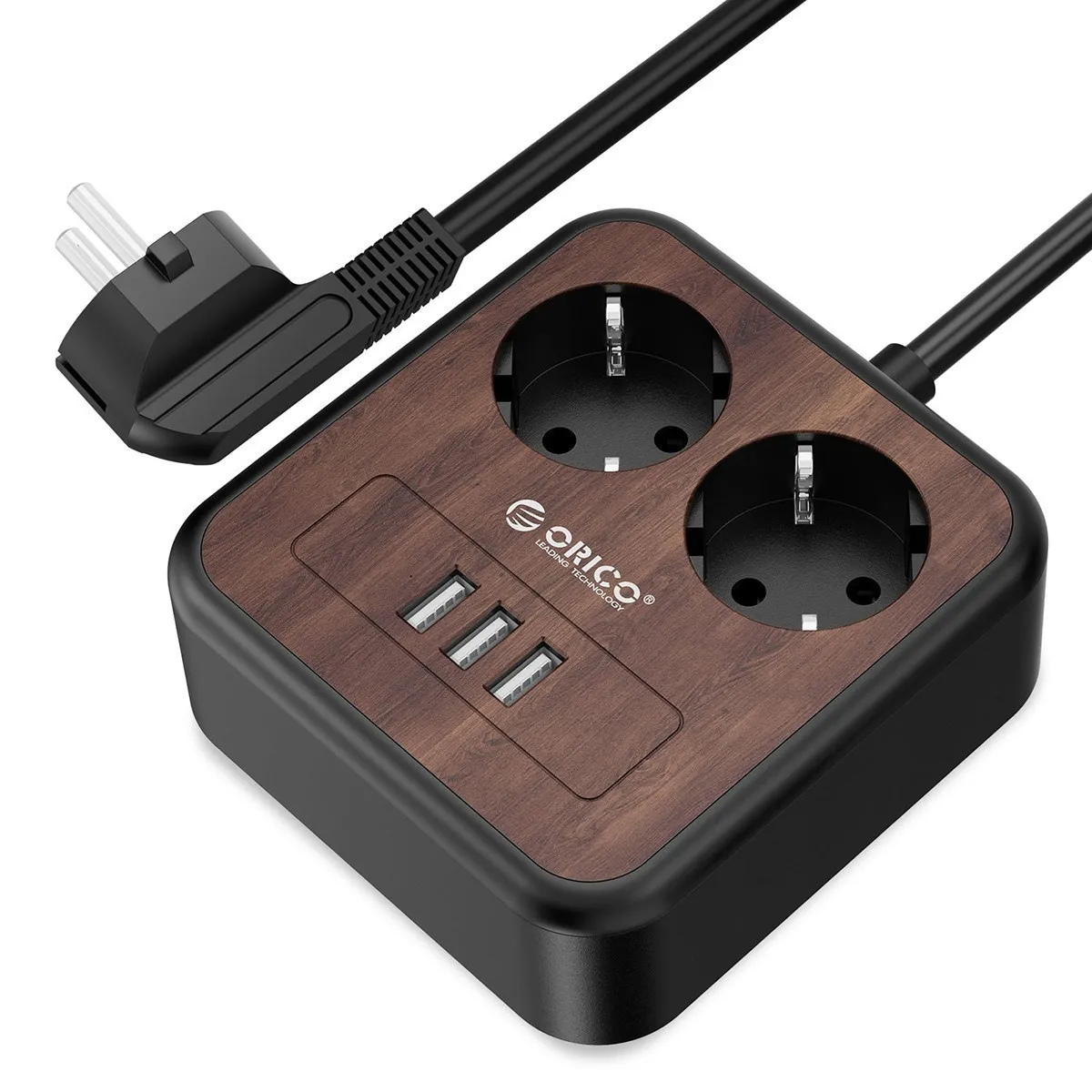 ORICO Portable Power Strip 3m Extension Cable Electrica Socket with 3 USB Ports for Home Wood Grain Double Sockets