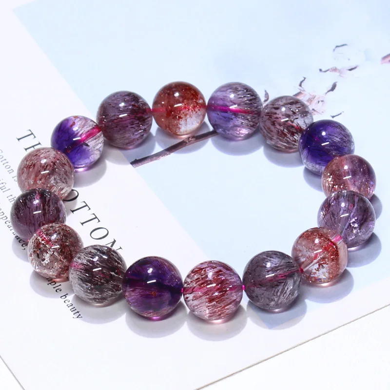 Natural Super Seven Crystal Bracelet Purple Hair Crystal Super Seven Or Three Rounds Backbone Super7Bracelet Creme Cassis G. B G