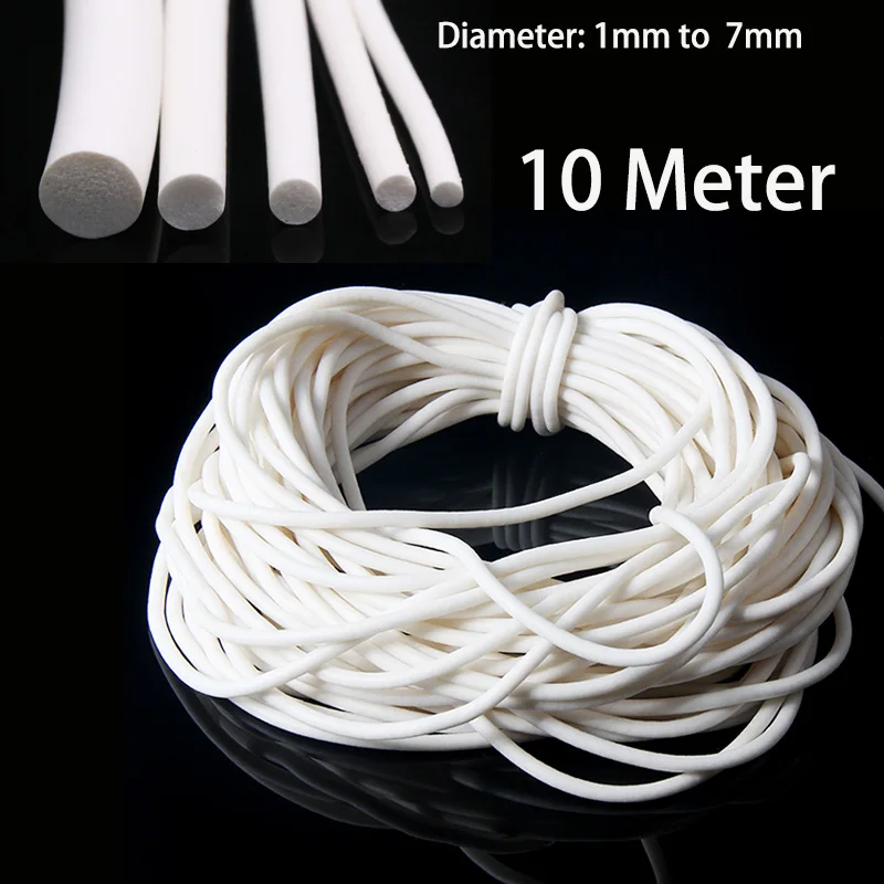 10 Meter Silicone Foam Round Strip High Temperature Resistant Diameter 1/1.2/1.5/1.8/2/2.2/2.5/3/3.5/4/4.5/5/6/7mm Sealing Strip