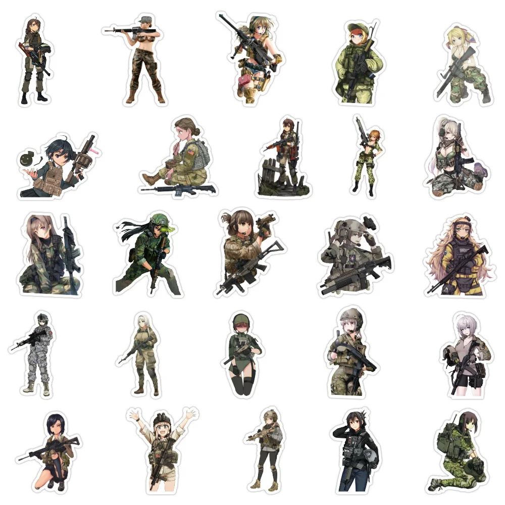 10/30/50PCS Graffiti Camouflage Military Uniform Girl Sticker Guitar Helmet Bottle Helmet Cartoon Wall Sticker Decoration Gift