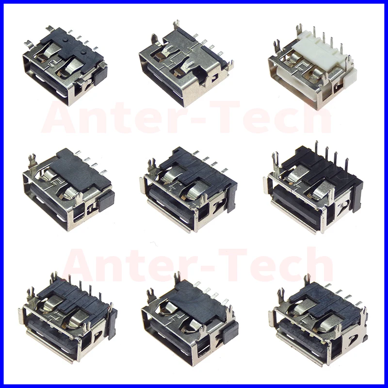 10Pcs Type A USB 2.0  female socket AF10.0mm  180 ° vertical focus 4pin With/without frame white Black in-line patch Horizontal