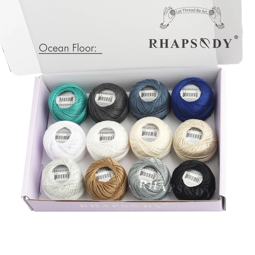 Rhapsody-Größe # 8 Perlen-Baumwoll-Häkelfaden-Stickerei, doppelt merzerisierte lange Stapel, ägyptische Baumwolle, NEUE FARBEN, 12 Bälle pro Box – Detail 11