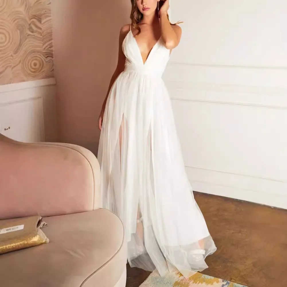 Vestido de fiesta moderno y Sexy, corte en A, tirantes finos, manga de tul, faja dividida alta, vestido de noche Formal, ropa de fiesta, personalizado gratis 2025