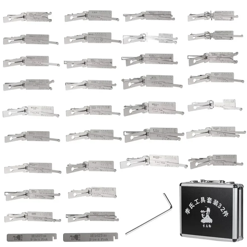 Lishi 32 Pieces Full Set 100% Lock Pick Set with FREE Storage Case Lishi Auto Pick and Decoder 2 in 1 Locksmith Tool