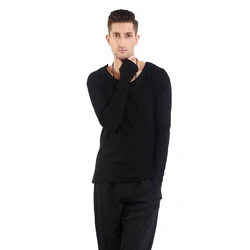 Black Latin Dance Clothing Men Practice Clothes T-Shirt For Male Charleston Costume Salsa Ballroom Competition Dance Tops BI422