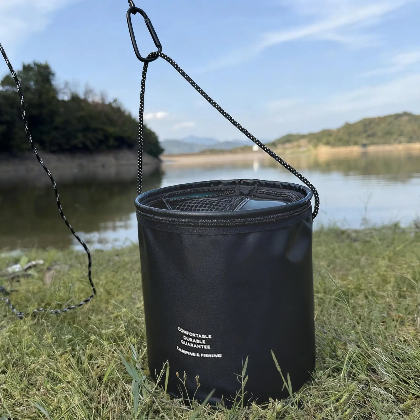 

new Folding Fishing Bucket 4L Drawstring Bait Tank For Boat Kayak, Outdoor Camping Bass Crab Fishing Gear
