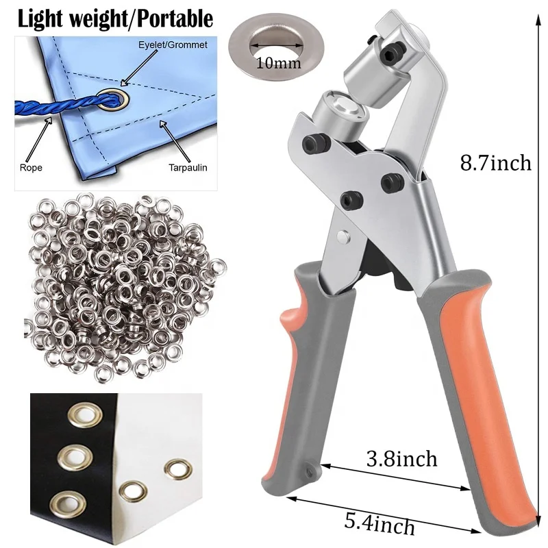 

Легкие портативные ручные пресс-клещи для установки люверсов и заклепок 10 мм для штор, кожи, рекламных материалов, ткани