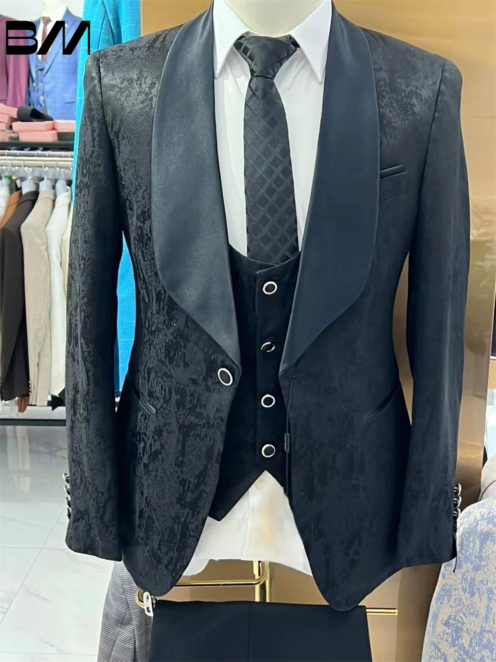 BRLMALL-Conjunto de traje para hombre para reuniones formales de oficina, bonito traje de boda, traje de fiesta, Blazers, pantalón, chaleco, traje estampado de moda