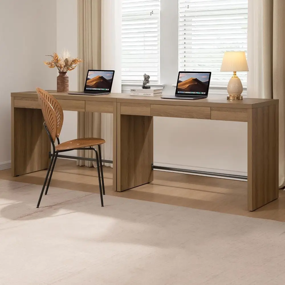 

47 Reclaimed Oak Desk with Storage, Boho Vanity Table for Home Office, Writing and Makeup (2-Piece Set)