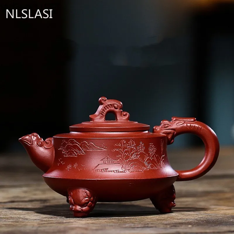 

Large capacity 290ml Yixing tea pot purple clay Three-legged Dragon teapot beauties handmade kettle Dahongpao tea set Custom