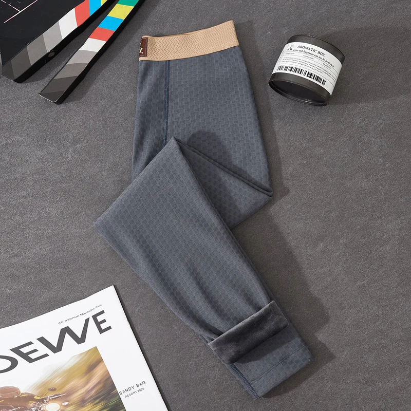 

M-3XL Autumn Winter Men's Warm Pants Soft Elastic Seamless Plush Lining Bottom Pants Middle Aged Elderly Male Underpants