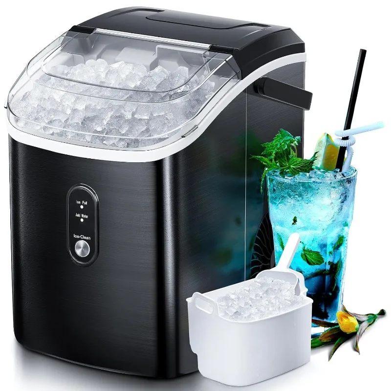 Countertop Ice Maker with Soft Chewable Pellets Pebble Portable IceMaker Self-Cleaning Suitable for Kitchen Office Easy To Store