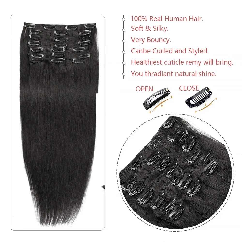 Extensión de cabello humano Real para mujer, postizo con Clip de doble trama, 24 pulgadas, 10 piezas, 160g