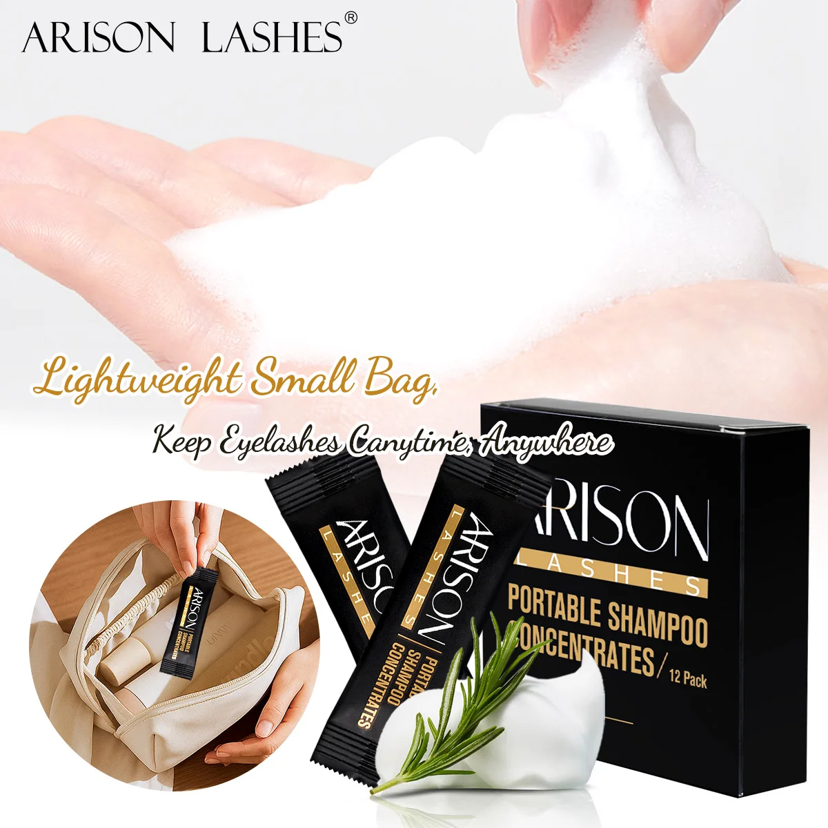 

ARISON 3 мл, 12 пакетов, маленькая упаковка, шампунь-концентрат, без масла, не раздражающие инструменты для наращивания ресниц, профессиональное очищающее средство, мусс