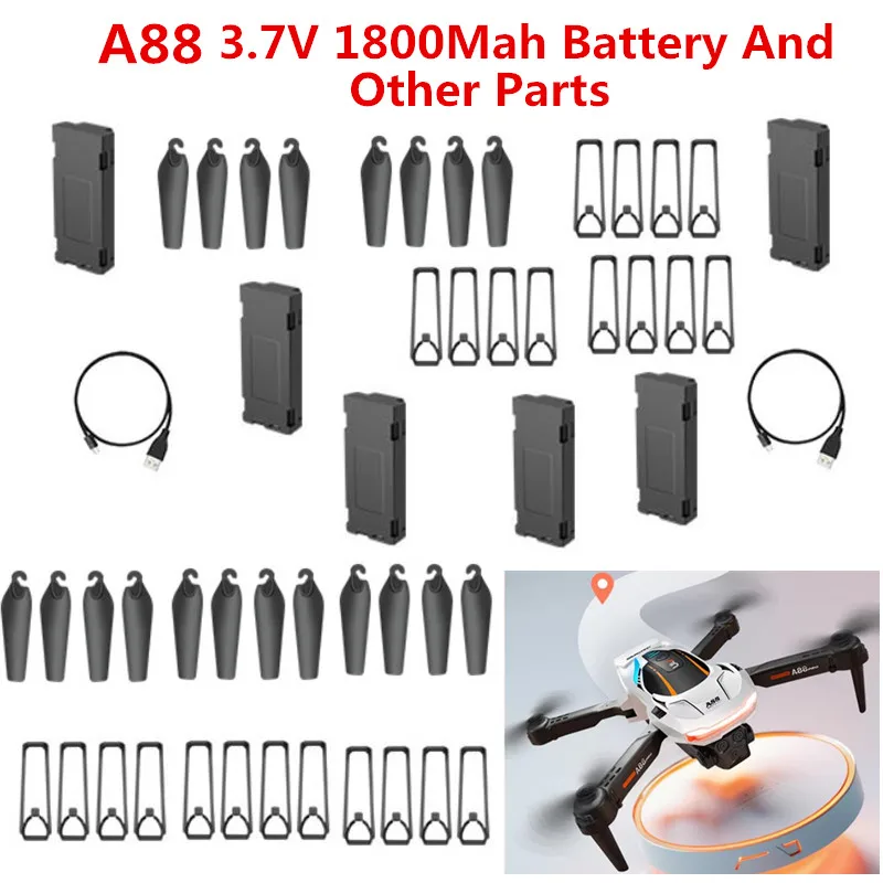 

A88 Aerial Optical Flow Remote Control RC Drone Quadcopter Spare Parts Accessories 3.7V 1800Mah Battery USB Propeller and So On