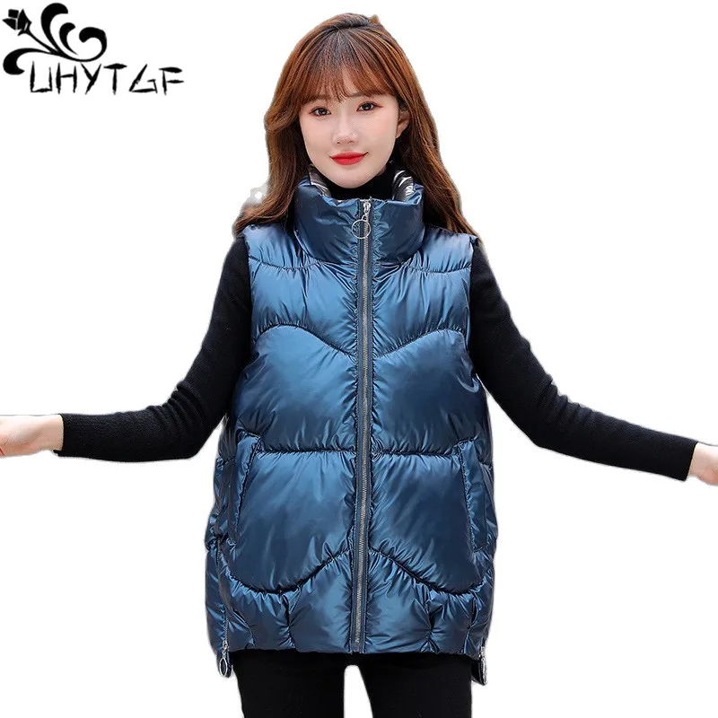 UHYTGF Helle Unten Baumwolle Herbst Winter Weste Für Frauen Koreanische Lose Atmungs Sleeveless Mantel Weibliche Beiläufige Kurze Waistcoat2386