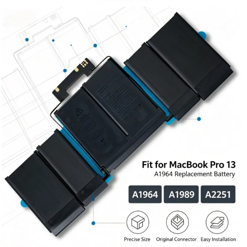 For MacBook Pro 13 Inch Replacement Battery A1989 A2251 A1964 58Wh High Capacity, Longer Battery Life, Easy Install