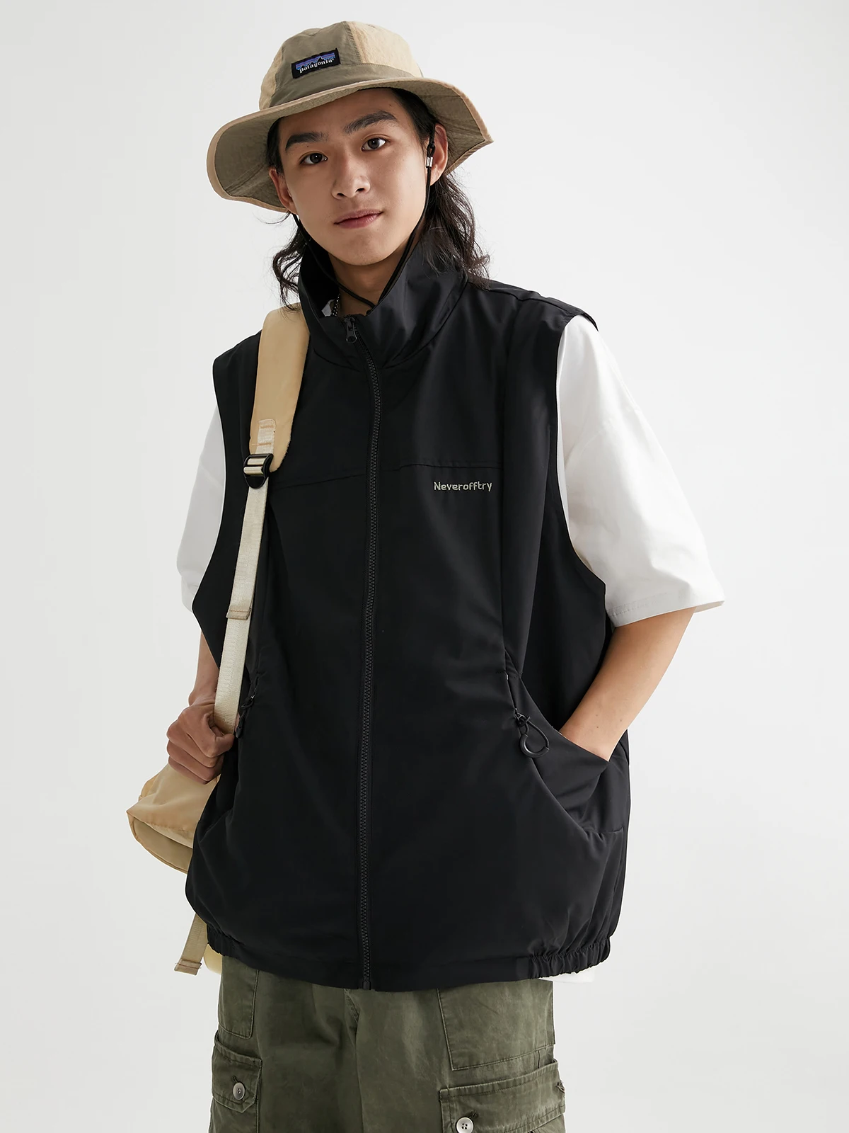 

Spring Summer Stand Collar Outdoor Cycling Vest ex Patchwork Color Japanese Retro Casual Chest Embroidery Sveles...