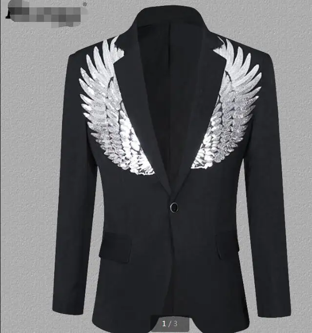 

2023 fashionable men's suit jacket male stage singer host dress suit sequin wings personalized performance suit jacket