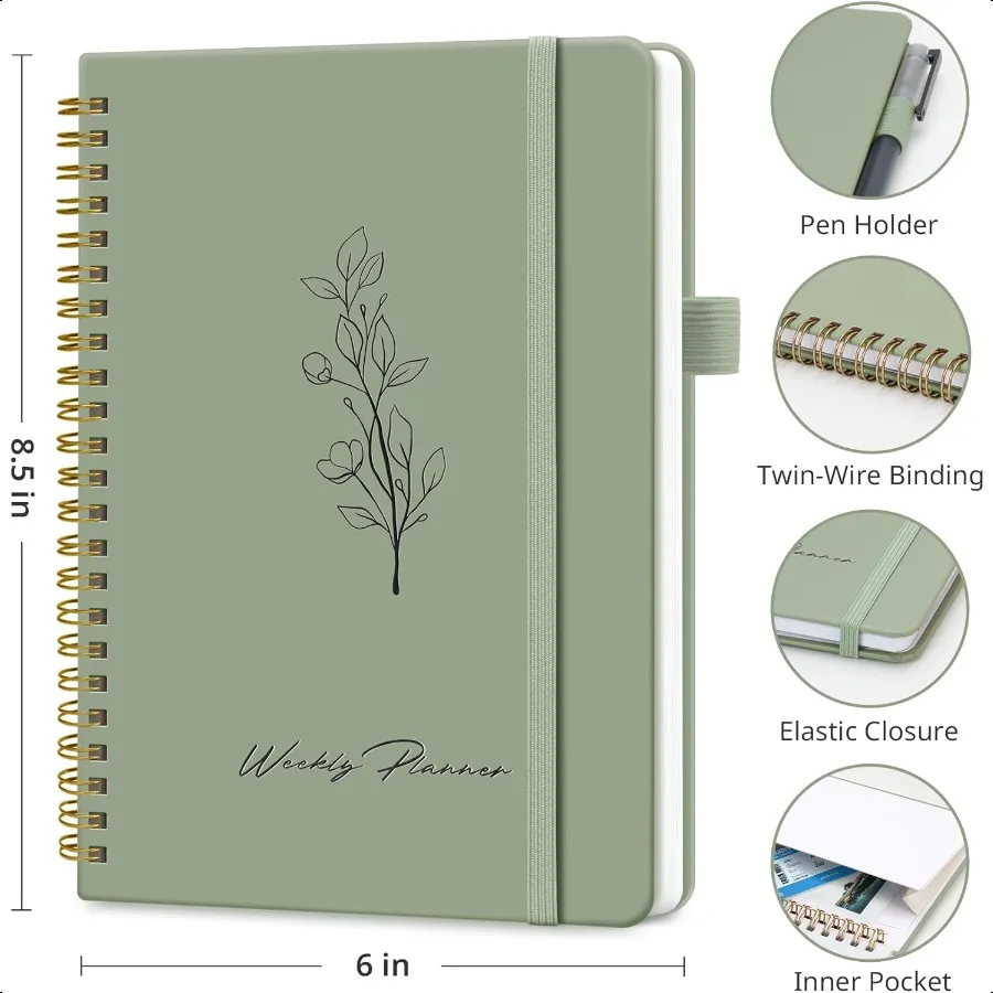 Undated Weekly Planner Weekly To Do List Notebook with Goal Habit Tracker Organizer A5 Weekly Planner Notebook with Spiral Bind