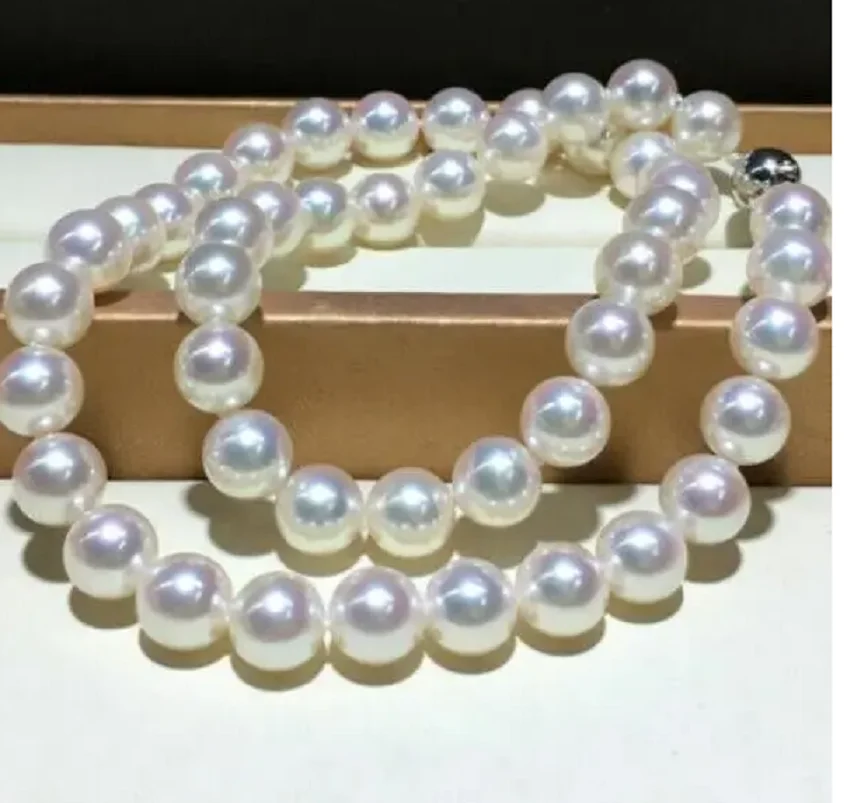 18 inch gorgeous AAA+10-11mm natural Akoya white circular pearl necklace